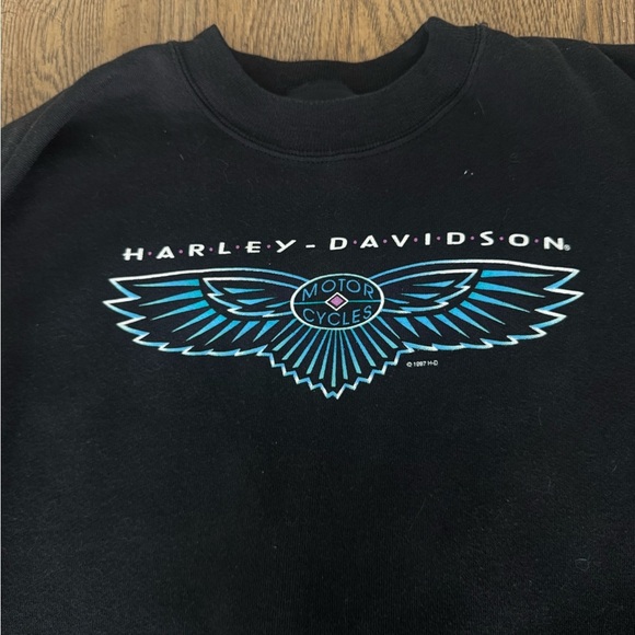Vintage 1997 Harley-Davidson Logo Crewneck Sweatshirt Black Hanes USA Made L - Picture 2 of 5